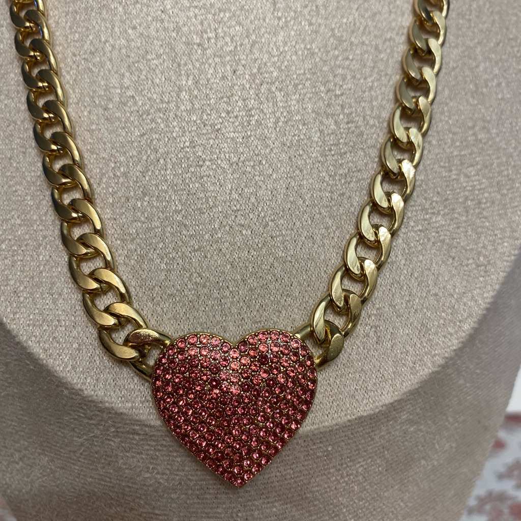 Gold Chain Necklace With Pink Heart Pendant